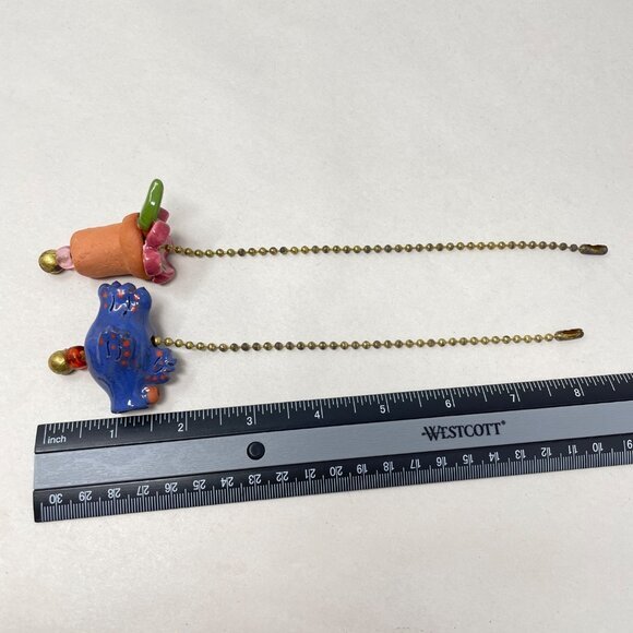 Clay Art Light Fan Pull Chain Set of 2 Fish Potted Plant Decor Artsy Painted - Picture 5 of 6